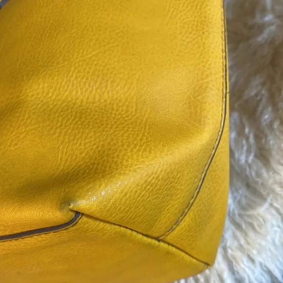 Reversible leather handbag Vegan purse Floral Print Dandelion Mustard Gold - Picture 6 of 10